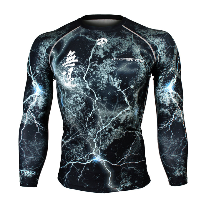 NO RETREAT -Thunder black [FX-103K] Full graphic compression long sleeve shirt
